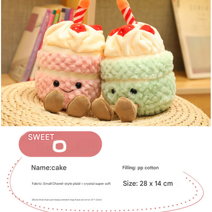 Light brown Cute Birthday Cake Plush Toy Strawberry Layered Cake Pillow Birthday Gift
