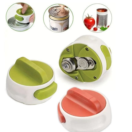 Green Manual Rotary Can Opener - Compact ABS Plastic & Stainless Steel - Smooth Edge Cutting, Easy Twist Operation, Space Saving Kitchen Gadget for Home and Travel