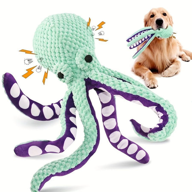 2-Pack Green Plush Octopus Dog Toy with Squeaker (35cm)