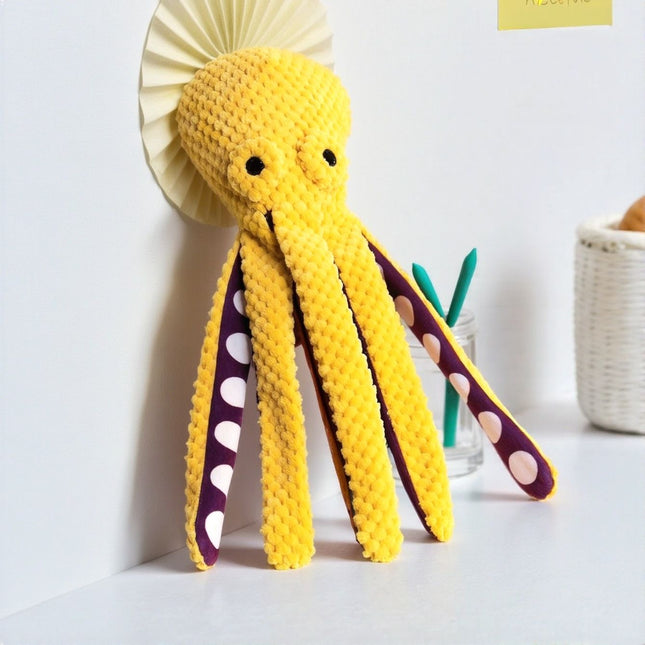 2-Pack Yellow Plush Octopus Dog Toy with Squeaker (35cm)