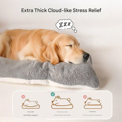 Grey Large Plush Dog Bed - Extra Thick Winter Warmth, Machine Washable & Non-Slip Pet Mat for Large Dogs (120cm)