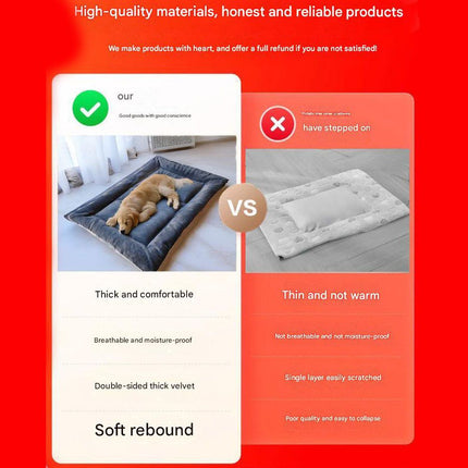 Grey Large Plush Dog Bed - Extra Thick Winter Warmth, Machine Washable & Non-Slip Pet Mat for Large Dogs (60cm)
