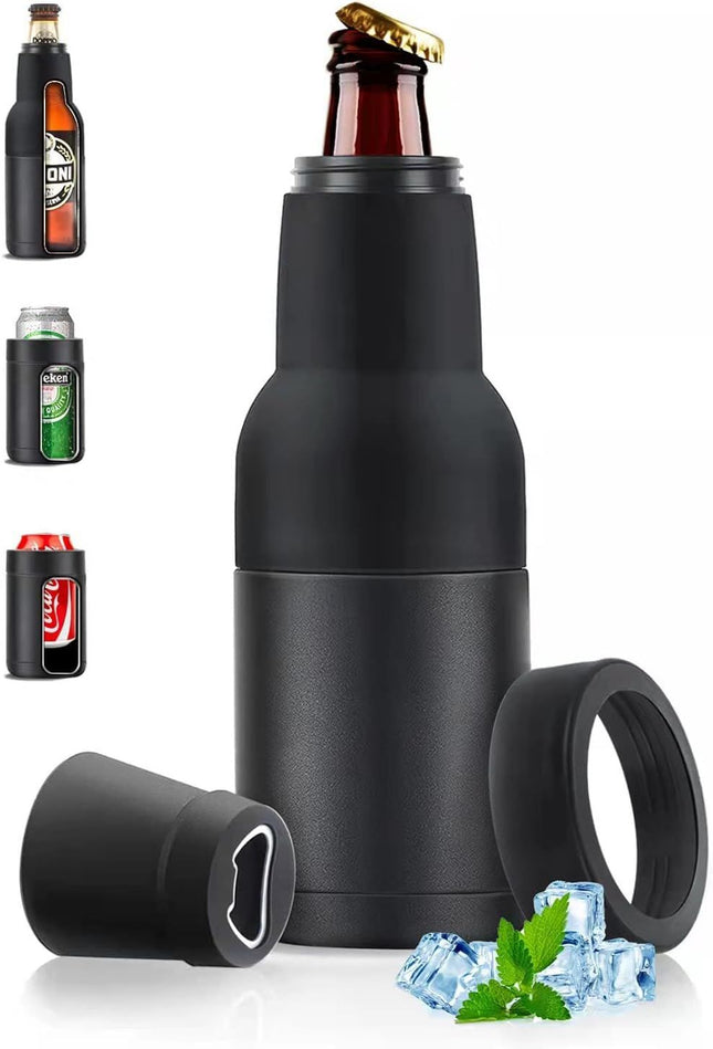3-in-1 Beer Bottle Insulated Tumbler and Can Cooler with Bottle Opener Double Wall Stainless Steel