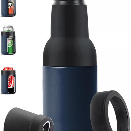 3-in-1 Beer Bottle Insulated Tumbler and Can Cooler with Bottle Opener – Double Wall Stainless Steel Soda Can Insulator & Holder for Car Outdoor Beverage Storage, 12oz Dark Blue