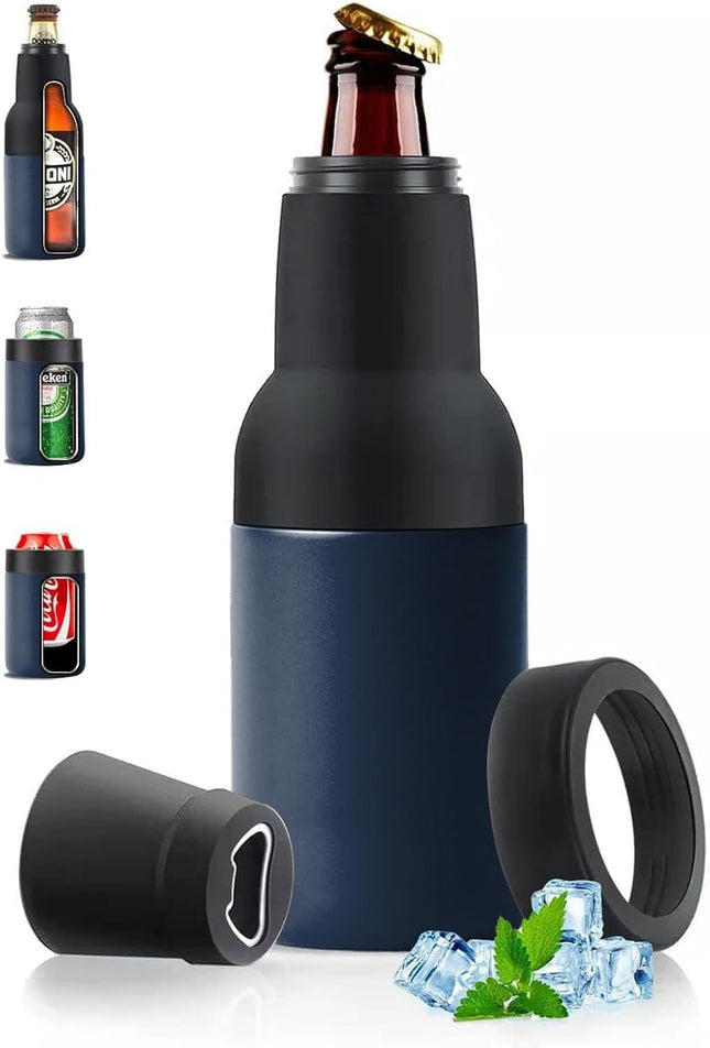 3-in-1 Beer Bottle Insulated Tumbler and Can Cooler with Bottle Opener Double Wall Stainless Steel