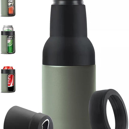 3-in-1 Beer Bottle Insulated Tumbler and Can Cooler with Bottle Opener – Double Wall Stainless Steel Soda Can Insulator & Holder for Car Outdoor Beverage Storage, 12oz Green