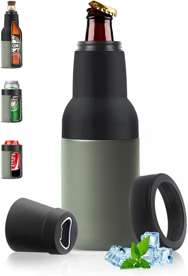 3-in-1 Beer Bottle Insulated Tumbler and Can Cooler with Bottle Opener Double Wall Stainless Steel