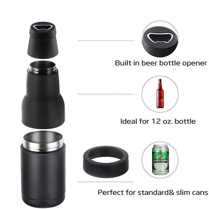 3-in-1 Beer Bottle Insulated Tumbler and Can Cooler with Bottle Opener – Double Wall Stainless Steel Soda Can Insulator & Holder for Car Outdoor Beverage Storage, 12oz Blue