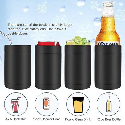 3-in-1 Beer Bottle Insulated Tumbler and Can Cooler with Bottle Opener – Double Wall Stainless Steel Soda Can Insulator & Holder for Car Outdoor Beverage Storage, 12oz Pink
