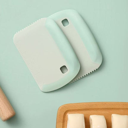 2-Pack Green Multipurpose Dough Scraper Cutter with TPE Soft Grip Handle, Dual Sided Scale & Serrated Edge - Pastry Bench Scraper for Baking, Pizza, Cake Decorating Kitchen Prep