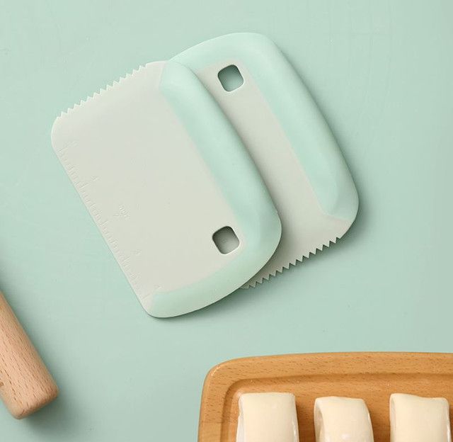 2-Pack Green Multipurpose Dough Scraper Cutter with TPE Soft Grip Handle Dual Sided Scale & Serrated