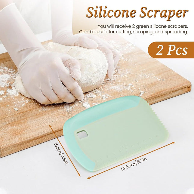2-Pack Green Multipurpose Dough Scraper Cutter with TPE Soft Grip Handle Dual Sided Scale & Serrated – product detail