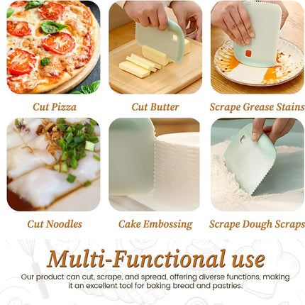2-Pack Green Multipurpose Dough Scraper Cutter with TPE Soft Grip Handle, Dual Sided Scale & Serrated Edge - Pastry Bench Scraper for Baking, Pizza, Cake Decorating Kitchen Prep