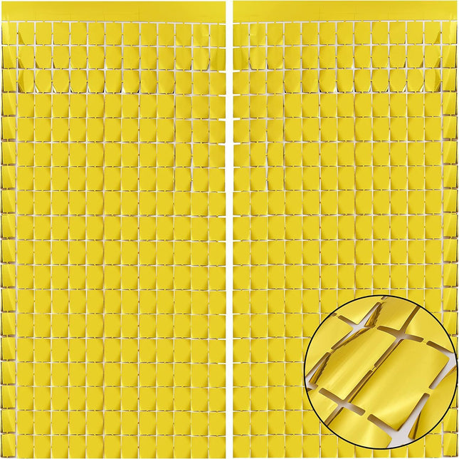 Gold 3D Shimmer Foil Fringe Square Cube Curtain (2 PCS) 1m x 2m Self-Adhesive Metallic Backdrop for