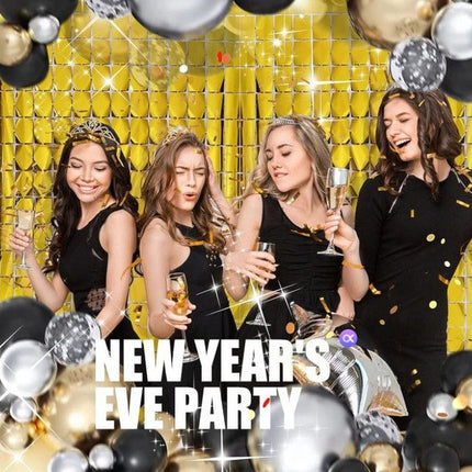 Gold 3D Shimmer Foil Fringe Square Cube Curtain (2 PCS) – 1m x 2m Self-Adhesive Metallic Backdrop for Birthdays, Weddings, and Party Wall Decor