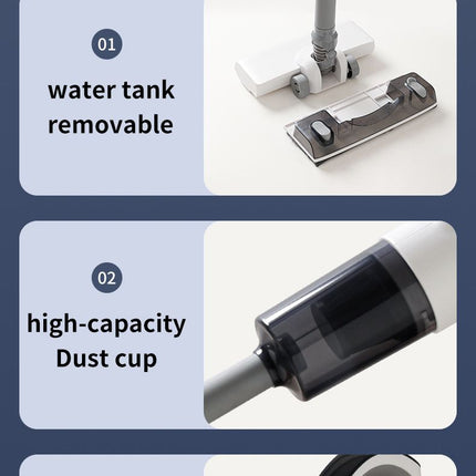 White Wireless Stick Vacuum and Stereoscopic Mop with 2 Filters, Swivel Brush Head and 106cm Handled Pole - One Click Operation, 19KPA Super Suction, 300ML Detachable Water Tank, 600ML Dust Cup for Floor Blind Spot and Wet Dry Dual Use