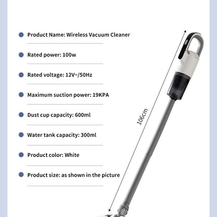 White Wireless Stick Vacuum and Stereoscopic Mop with 2 Filters, Swivel Brush Head and 106cm Handled Pole - One Click Operation, 19KPA Super Suction, 300ML Detachable Water Tank, 600ML Dust Cup for Floor Blind Spot and Wet Dry Dual Use