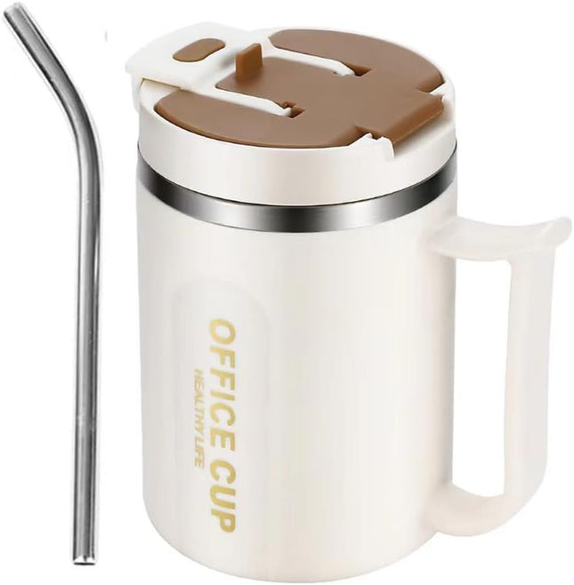 White and Brown 16oz Stainless Steel Office Mug with Phone Stand Lid Straw and V888-ELOSUNG52030