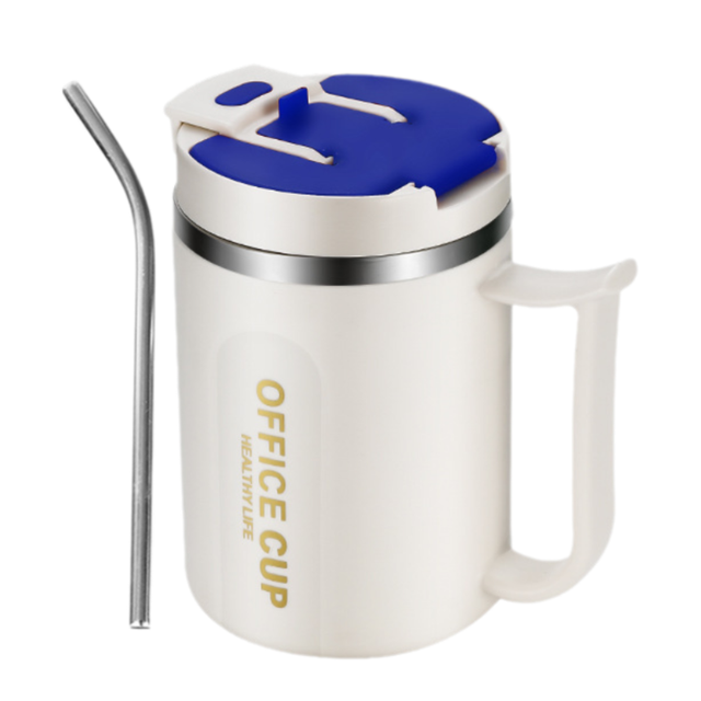 White and Blue 16oz Stainless Steel Office Mug with Phone Stand Lid Straw and V888-ELOSUNG52031