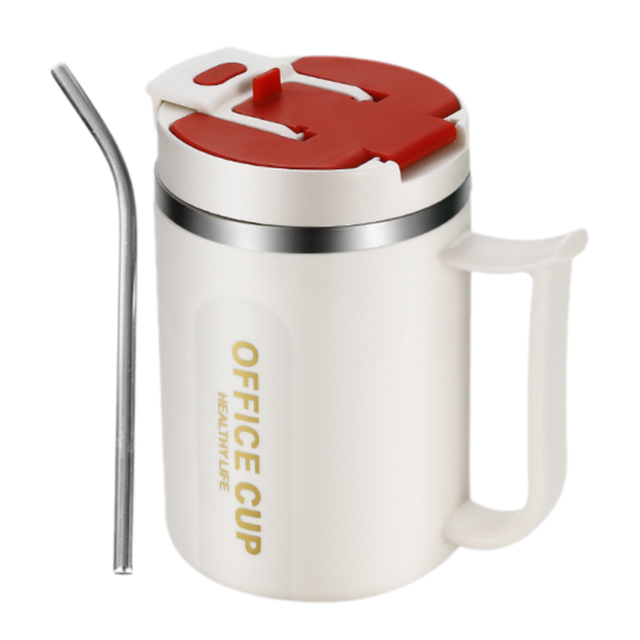 White and Red 16oz Stainless Steel Office Mug with Phone Stand Lid Straw and V888-ELOSUNG52032