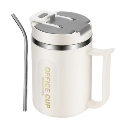 White and Grey 16oz Stainless Steel Office Mug with Phone Stand Lid Straw and V888-ELOSUNG52033
