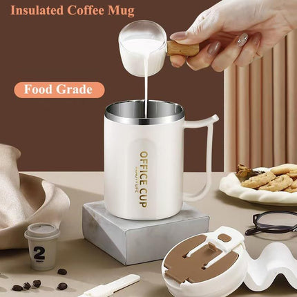 White and Grey 16oz Stainless Steel Office Mug with Phone Stand Lid Straw and – shape and profile