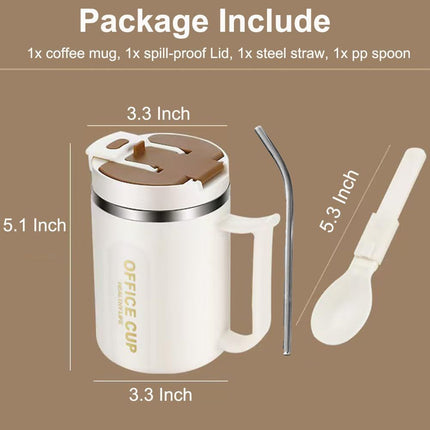White and Grey 16oz Stainless Steel Office Mug with Phone Stand Lid Straw and – product features