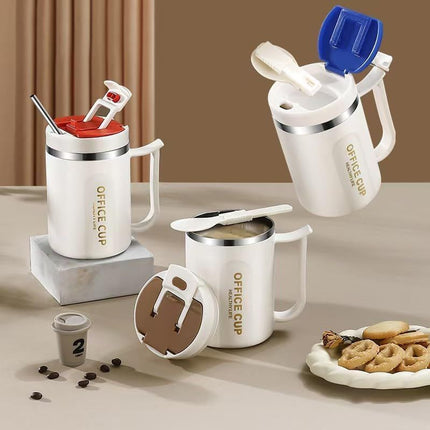 White and Grey 16oz Stainless Steel Office Mug with Phone Stand Lid Straw and – hardware detail