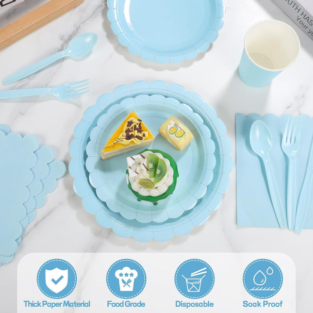 7-Piece Light Blue Scalloped Party Tableware Set for 50 – product detail