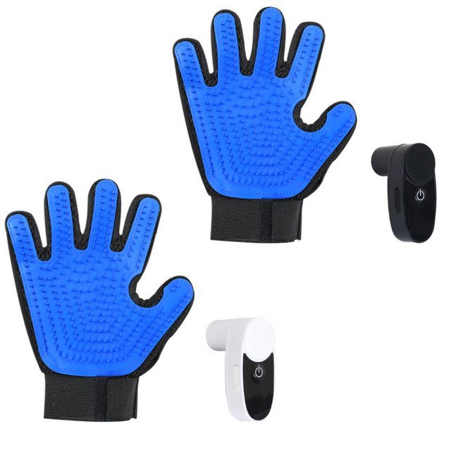 2PCS Black Blue Pet Grooming Spray Glove with White & Black Detachable Typec V888-ELOSUNG52039