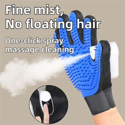 2PCS Black Blue Pet Grooming Spray Glove with White & Black Detachable Typec Mister - TPR Soft Deshedding & Massage Brush Glove for Cats and Dogs, Anti Static Spray to Reduce Flying Fur and Easy to Clean