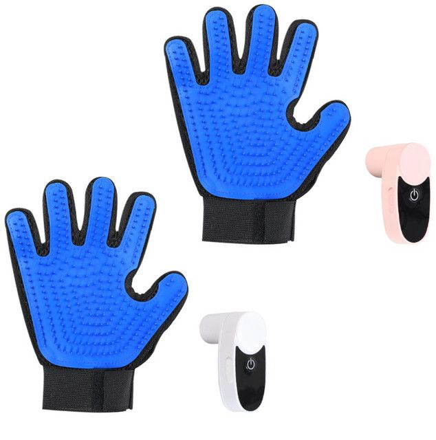 2PCS Black Blue Pet Grooming Spray Glove with Pink & White Detachable Typec V888-ELOSUNG52040