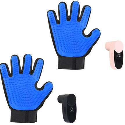 2PCS Black Blue Pet Grooming Spray Glove with Pink & Black Detachable Typec Mister - TPR Soft Deshedding & Massage Brush Glove for Cats and Dogs, Anti Static Spray to Reduce Flying Fur and Easy to Clean