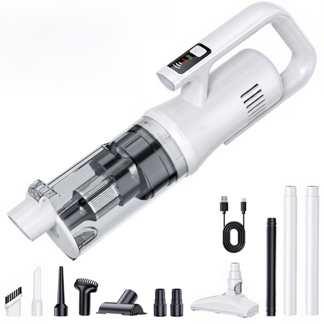 White Cordless Handheld Vacuum Cleaner & 180 Degree Swivel Mop with 6 Brush Attachments & LED Light for Home