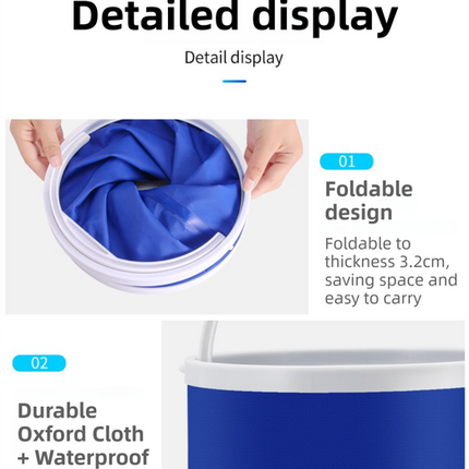 13L Foldable Oxford Fabric Car Wash Bucket with EVA Waterproof Lining & Zipper Carry Bag - Self Standing Structure, Portable Water Container for Car Cleaning and Outdoor Travel