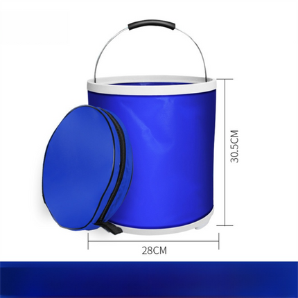 Blue Microfiber Car Cleaning Towel (35 x 75 CM) and 20L Foldable Self Standing Water Bucket (Include Zipper Bag) Combo Set - Super Absorbent and Scratch Free for Car Detailing Drying and Home Cleaning