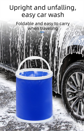 Blue Microfiber Car Cleaning Towel (35 x 75 CM) and 20L Foldable Self Standing Water Bucket (Include Zipper Bag) Combo Set - Super Absorbent and Scratch Free for Car Detailing Drying and Home Cleaning