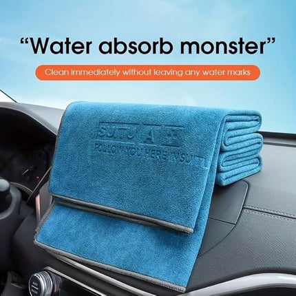 Blue Microfiber Car Cleaning Towel (35 x 75 CM) and 20L Foldable Self Standing Water Bucket (Include Zipper Bag) Combo Set - Super Absorbent and Scratch Free for Car Detailing Drying and Home Cleaning