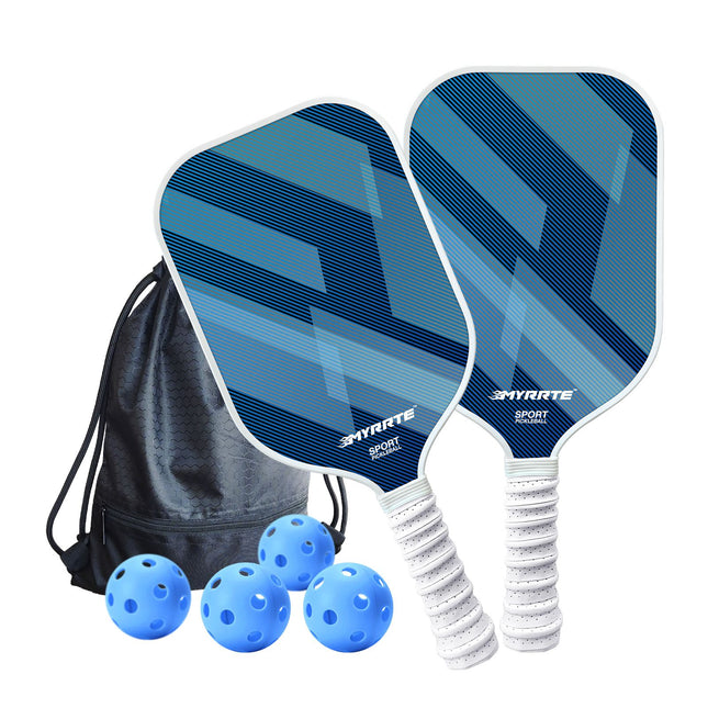 Fantasy Purple Striped Fiberglass Pickleball Paddle Set 4 Balls & 2 Lightweight Shock-Absorbing Rackets