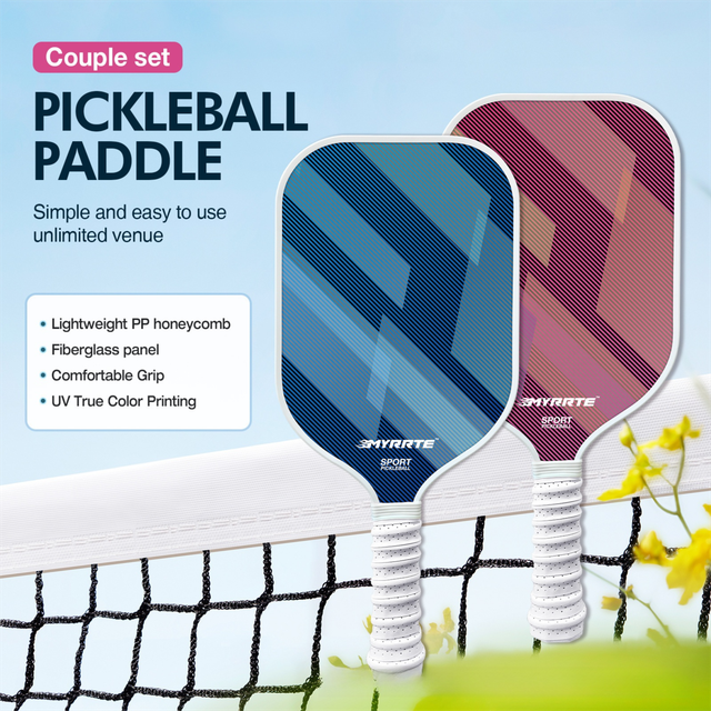 Fantasy Purple Striped Fiberglass Pickleball Paddle Set 4 Balls & 2 Lightweight Shock-Absorbing Rackets – product detail