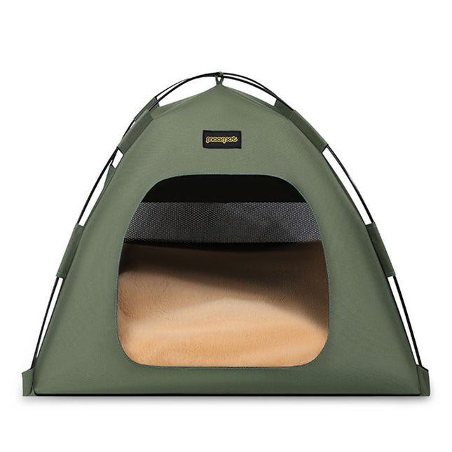 Green All-Weather Portable Pet Tent with Dual-Sided Cushion & Insect-Proof Mesh M Size 50 x