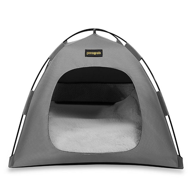 Grey All-Weather Portable Pet Tent with Dual-Sided Cushion & Insect-Proof Mesh S Size 40 x