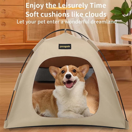 Grey All-Weather Portable Pet Tent with Dual-Sided Cushion & Insect-Proof Mesh – S Size 40 x 40 x 35 cm, Waterproof & Sun-Proof Outdoor Four Corner Dome Kennel for Dogs & Cats Travel Camping