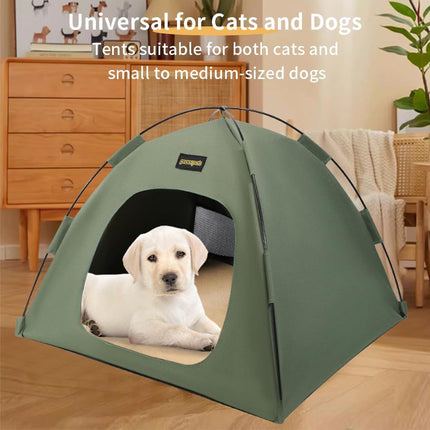 Khaki All-Weather Portable Pet Tent with Dual-Sided Cushion & Insect-Proof Mesh – S Size 40 x 40 x 35 cm, Waterproof & Sun-Proof Outdoor Four Corner Dome Kennel for Dogs & Cats Travel Camping