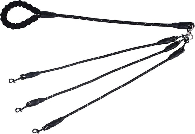 Black 3-in-1 No-Tangle Dog Leash for 1-3 Small Large Dogs Heavy Duty 360 Degree Swivel Bungee Coupler with