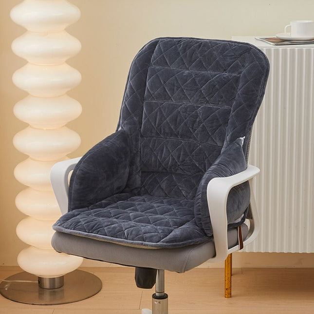Black and Grey Premium Quilted Plush Integrated Seat Cushion & Backrest Thickened Lumbar Support Pad