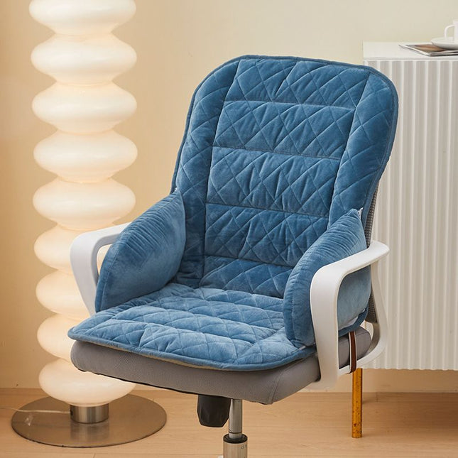 Dark Blue Premium Quilted Plush Integrated Seat Cushion & Backrest Thickened Lumbar Support Pad