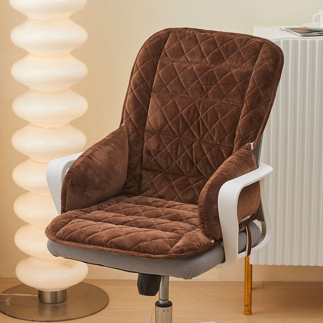 Brown Premium Quilted Plush Integrated Seat Cushion & Backrest Thickened Lumbar Support Pad