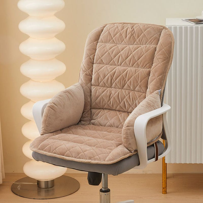 Khaki Premium Quilted Plush Integrated Seat Cushion & Backrest Thickened Lumbar Support Pad