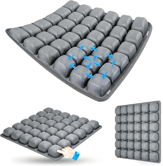 Dark Grey Portable 3D Aircell Travel Inflatable Seat Cushion with Built-in Pump 36 Airbags
